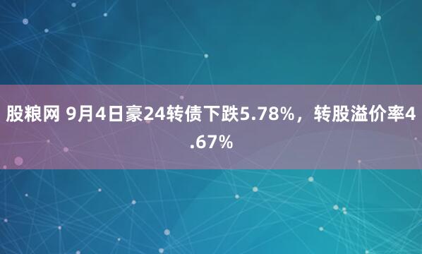 股粮网 9月4日豪24转债下跌5.78%，转股溢价率4.67%